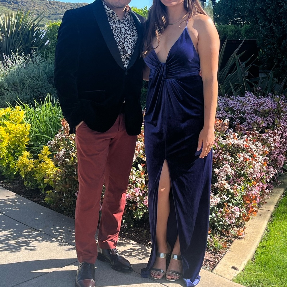Aidan Mattox blue velvet gown